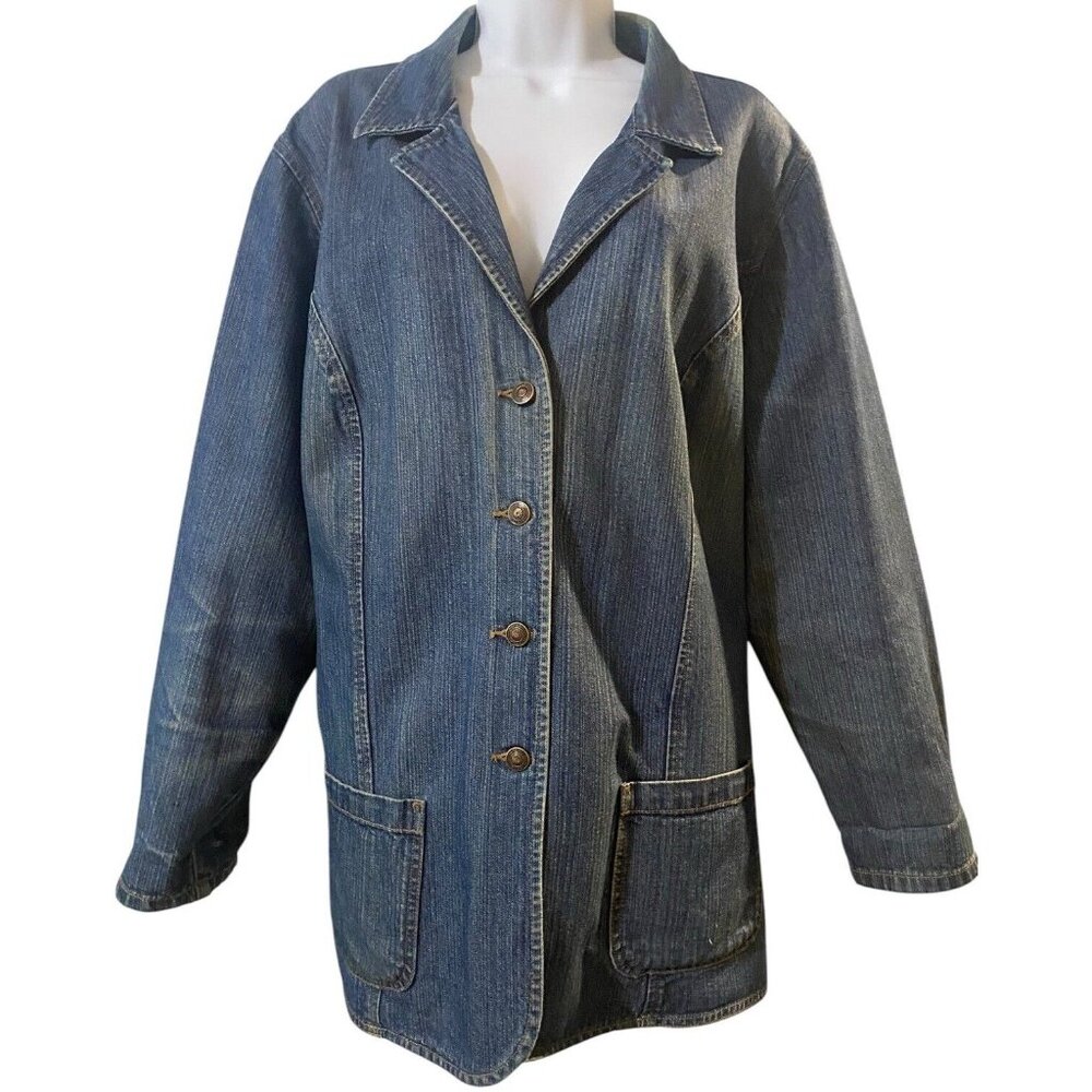 VTG Denim‎ Jacket Womens 20W Faded Blue 2 Pocket 4 Button Chore Barn Coat